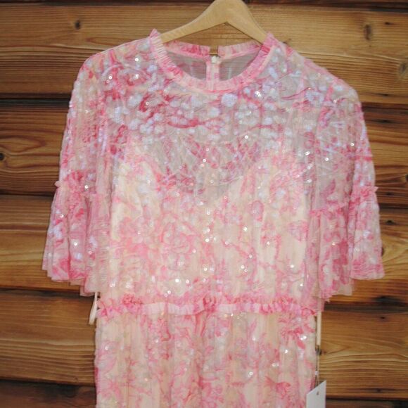 MAC DUGGAL  9148 Womens Pink Flounce Sleeve Floral Embellished Dress - Picture 7 of 15